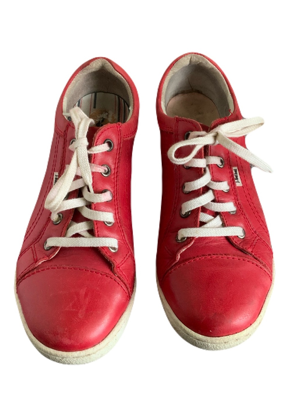 Josef Seibel Caspian Red Leather Low-Top Sneakers with White Laces